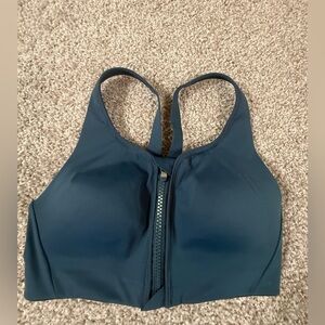 Like new Athleta Ultimate Zip-Front Sports Bra – Dark Teal Blue – Size 32B